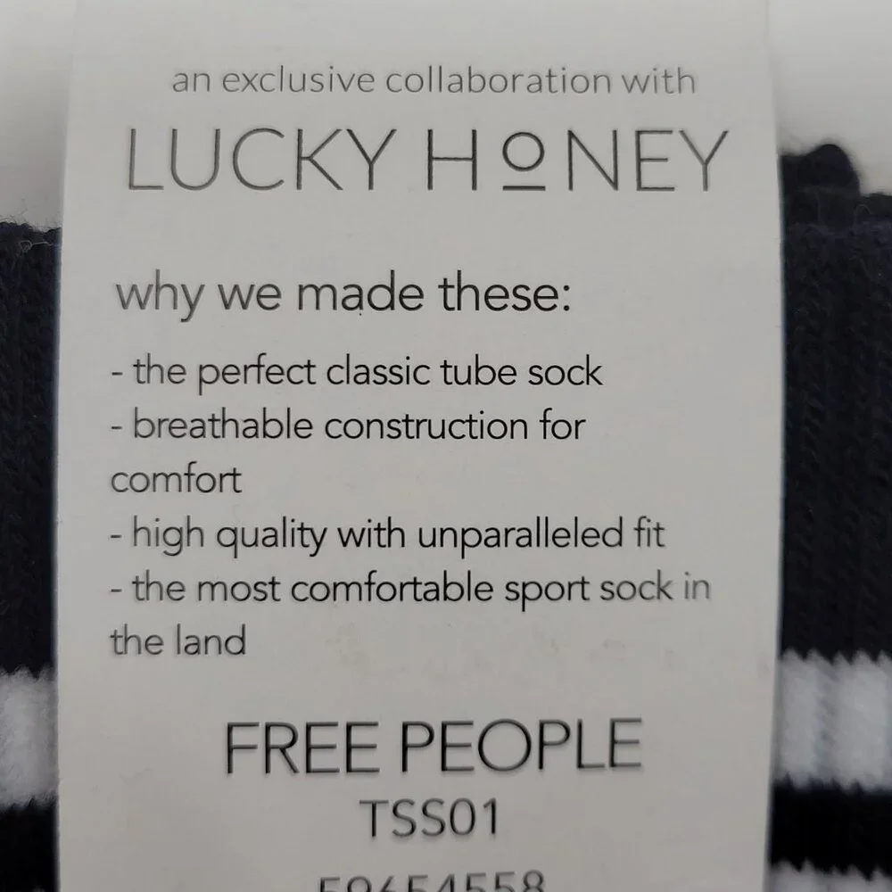Free People Movement FP Tube Socks Lucky Honey Logo Black White NEW $90-LOT OF 5